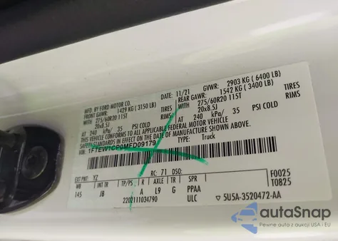 2021 Ford F-150 Xl из США, поврежденный, VIN 1FTEW1CP0MFD09179